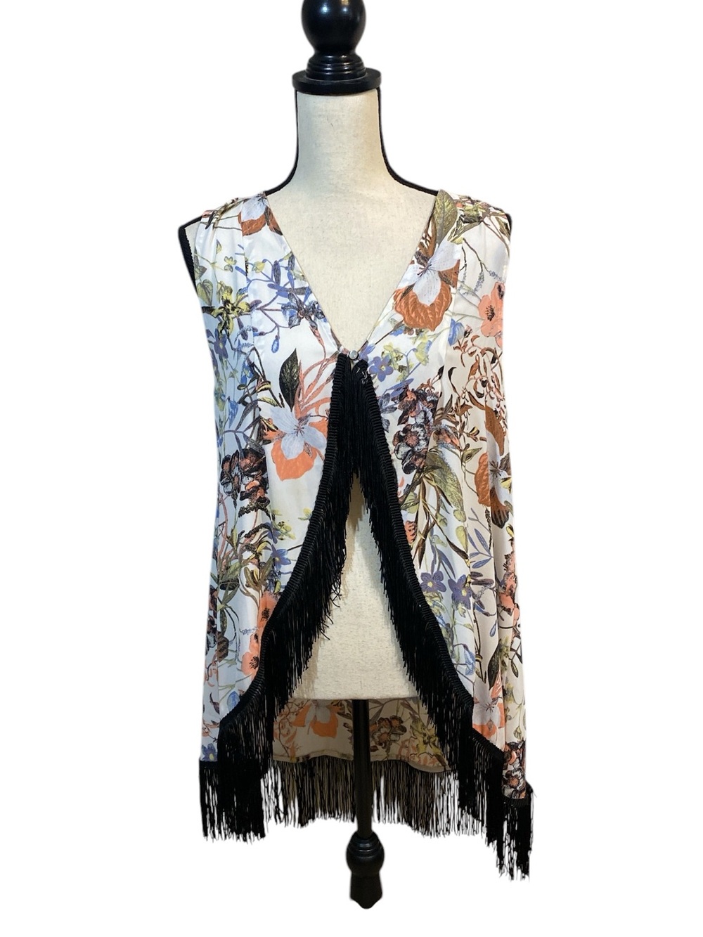 Kate & Mallory Boho Festival Floral Fringe Vest Small
